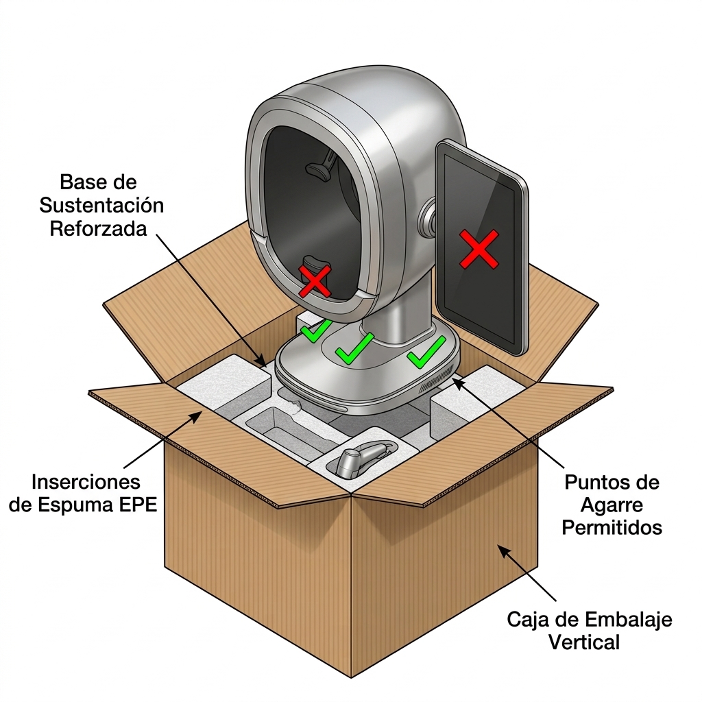 Render 3D técnico del procedimiento de desembalaje vertical seguro y extracción por la base estructural del chasis Bitmoji K33.