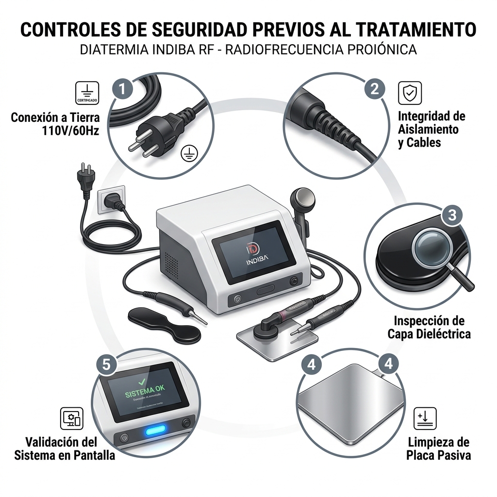 Esquema infográfico 3D de checklist visual de inspección de seguridad eléctrica y verificación de integridad de manípulos.