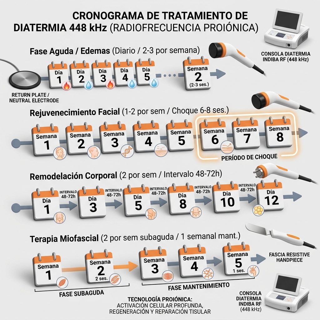 Diagrama de cronograma clínico 3D que resume la periodicidad y protocolos recomendados por patología.