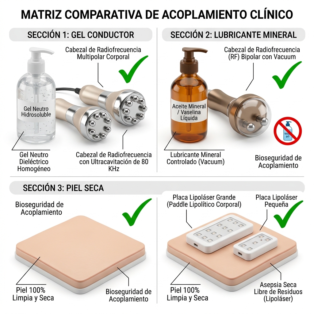 Cuadro comparativo 3D de medios de acoplamiento autorizados según la tecnología para prevenir arcos eléctricos o averías.