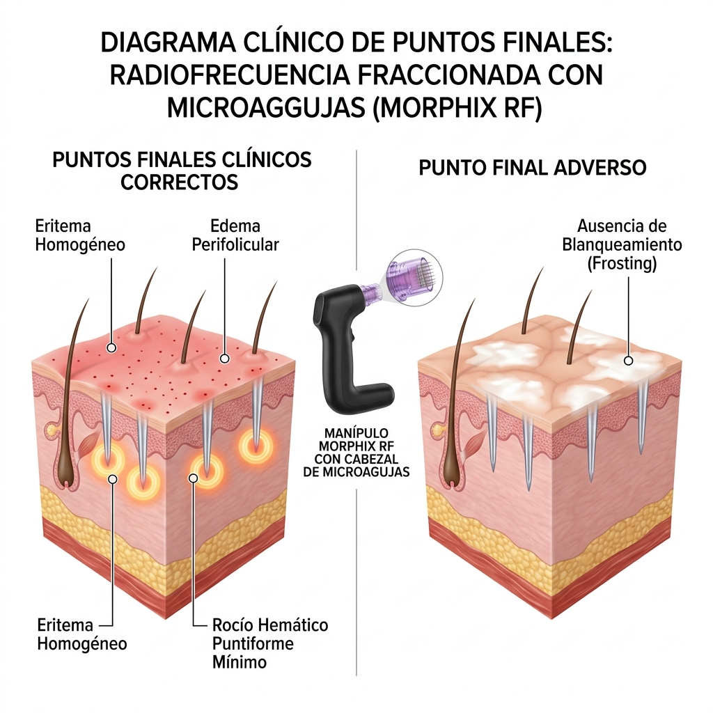 Esquema visual comparativo de endpoints clínicos deseados frente a signos de sobrecalentamiento no deseados.