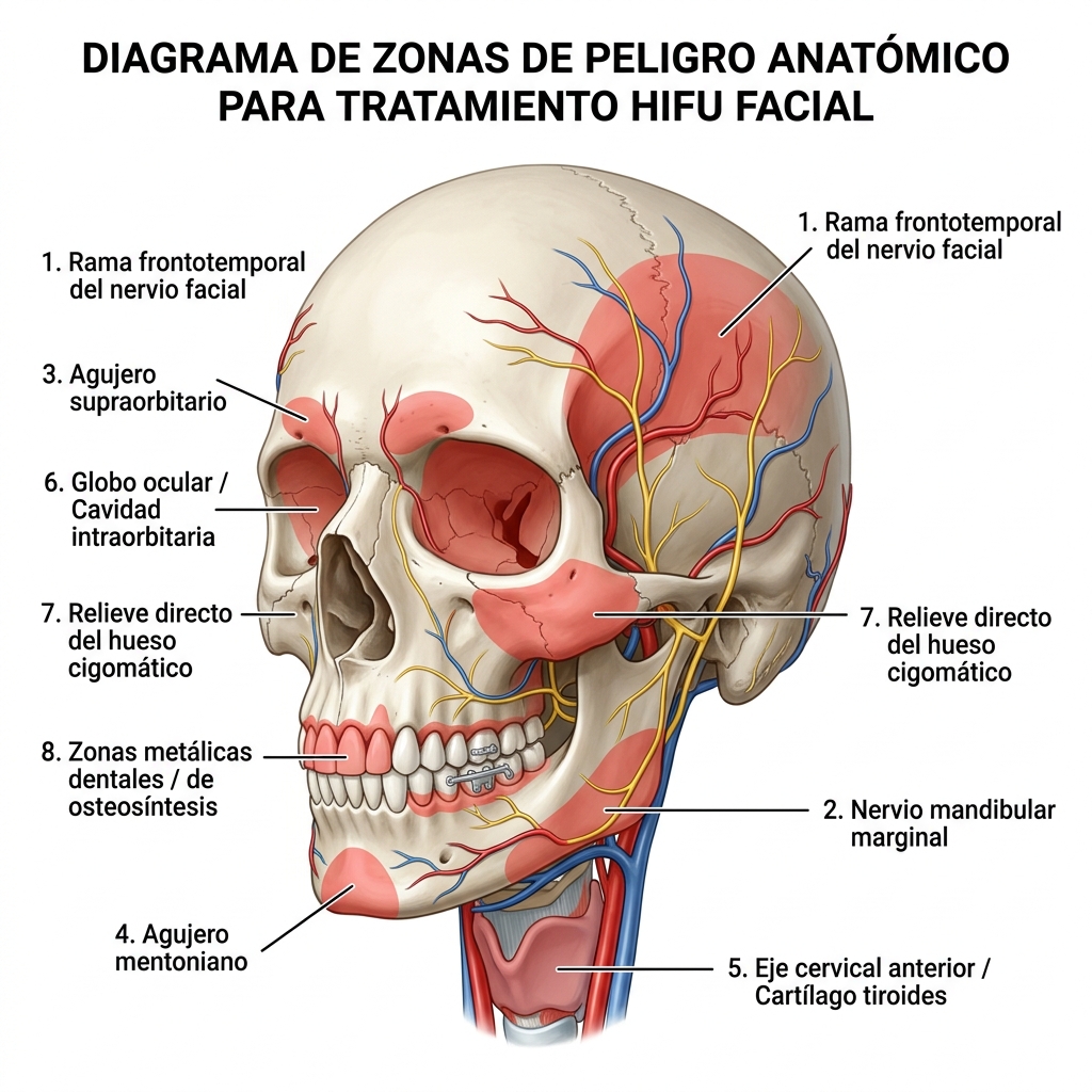 Cartografía médica completa de los 8 puntos anatómicos críticos de exclusión absoluta (Zonas No-Go)