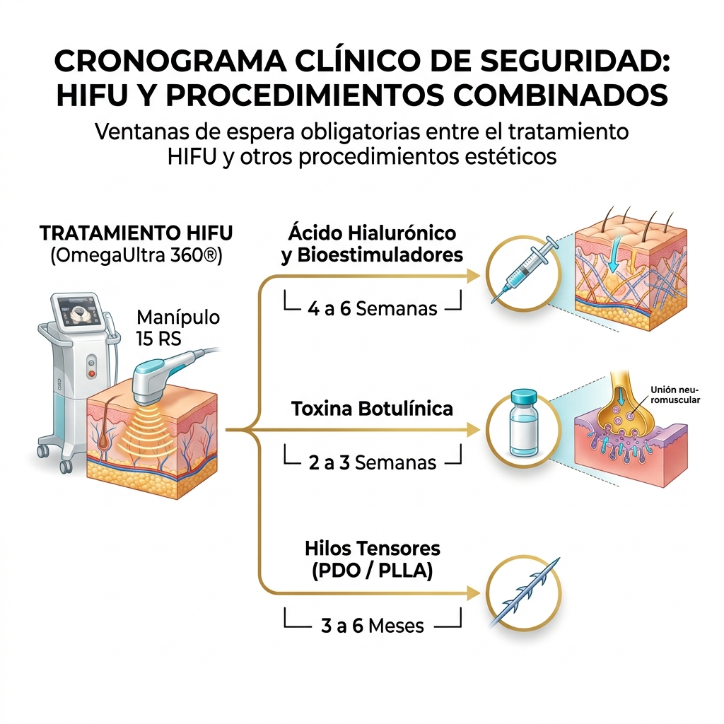 Línea de tiempo y ventanas de seguridad clínica para tratamientos combinados con HIFU