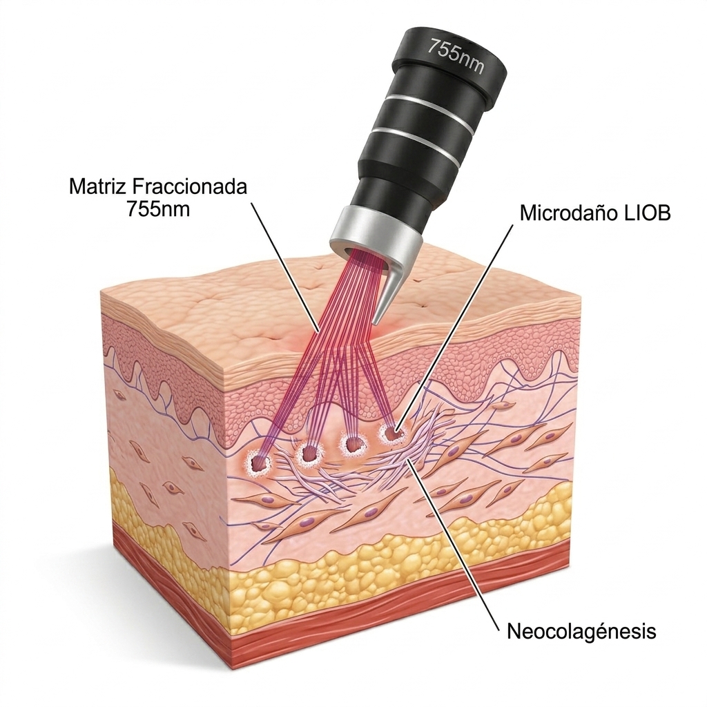 Rejuvenecimiento con cabezal fraccionado 755nm Honeycomb induciendo LIOB