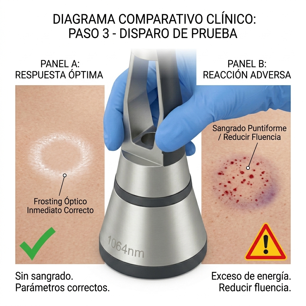 Ejecución del test spot y endpoints clínicos (frosting inmediato vs sangrado).
