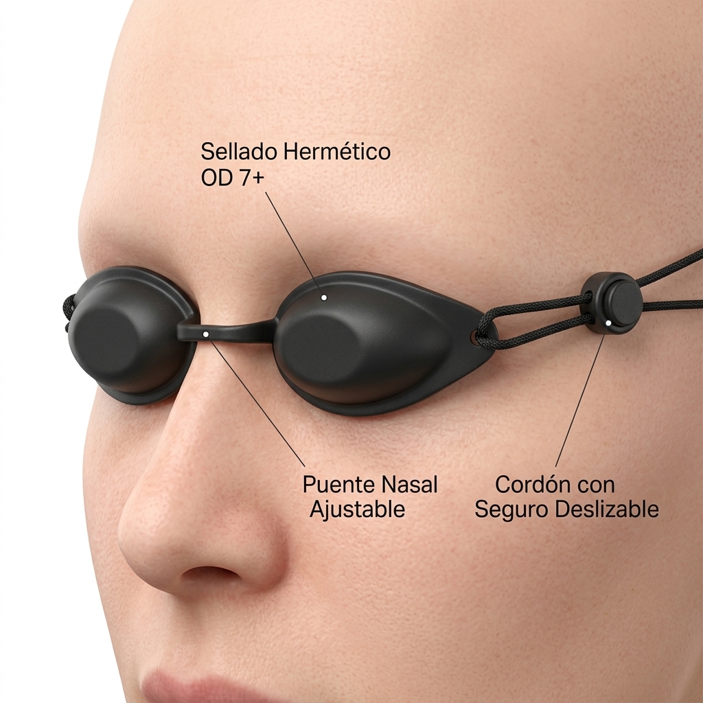 Ajuste y sellado anatómico de las gafas oclusivas de paciente OD 7+