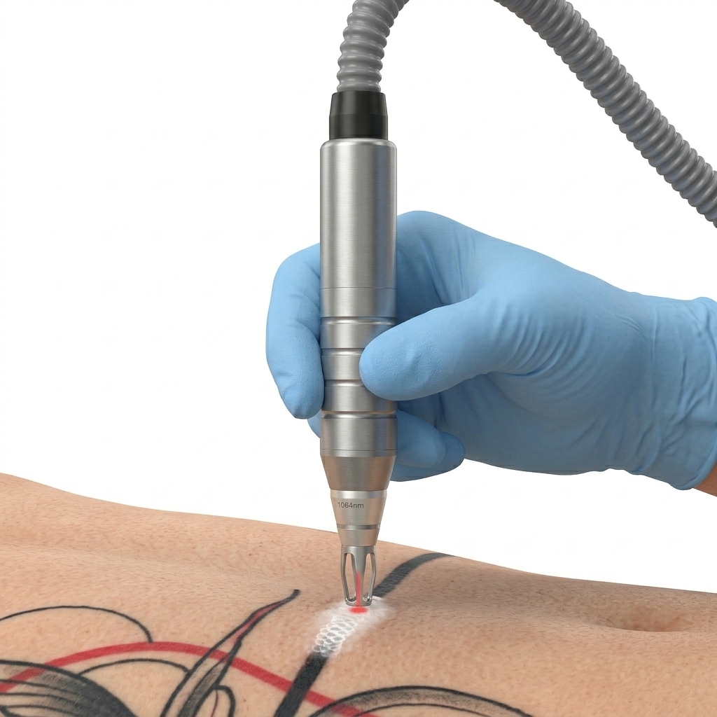 Protocolo clínico de remoción de tatuaje con manípulo a 90° y formación de frosting inmediato