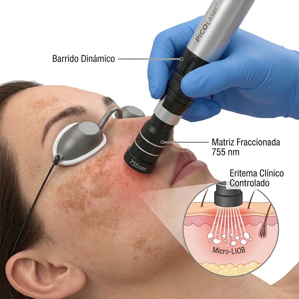 Protocolo de Laser Toning y Honeycomb 755nm en melasma facial con barrido dinámico