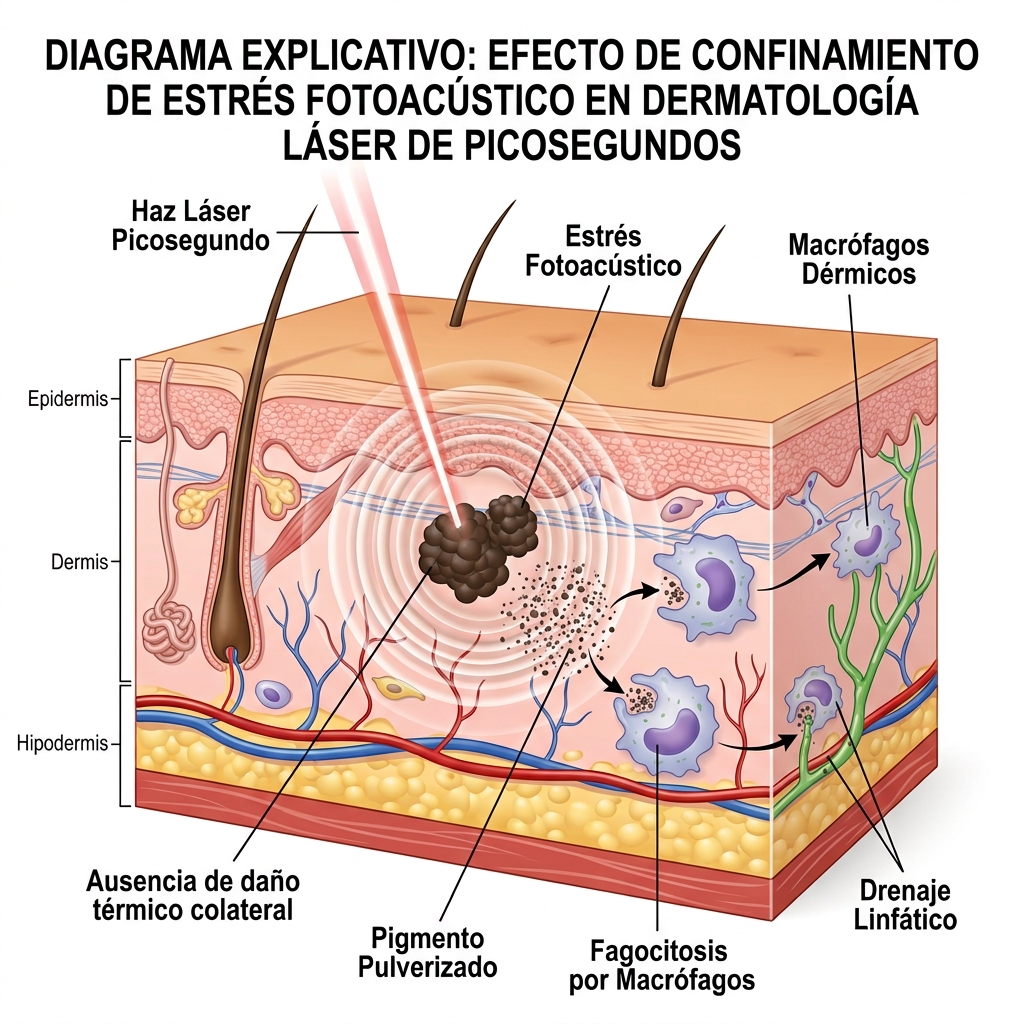 Diagrama de interacción biofotónica y efecto fotoacústico de picosegundos