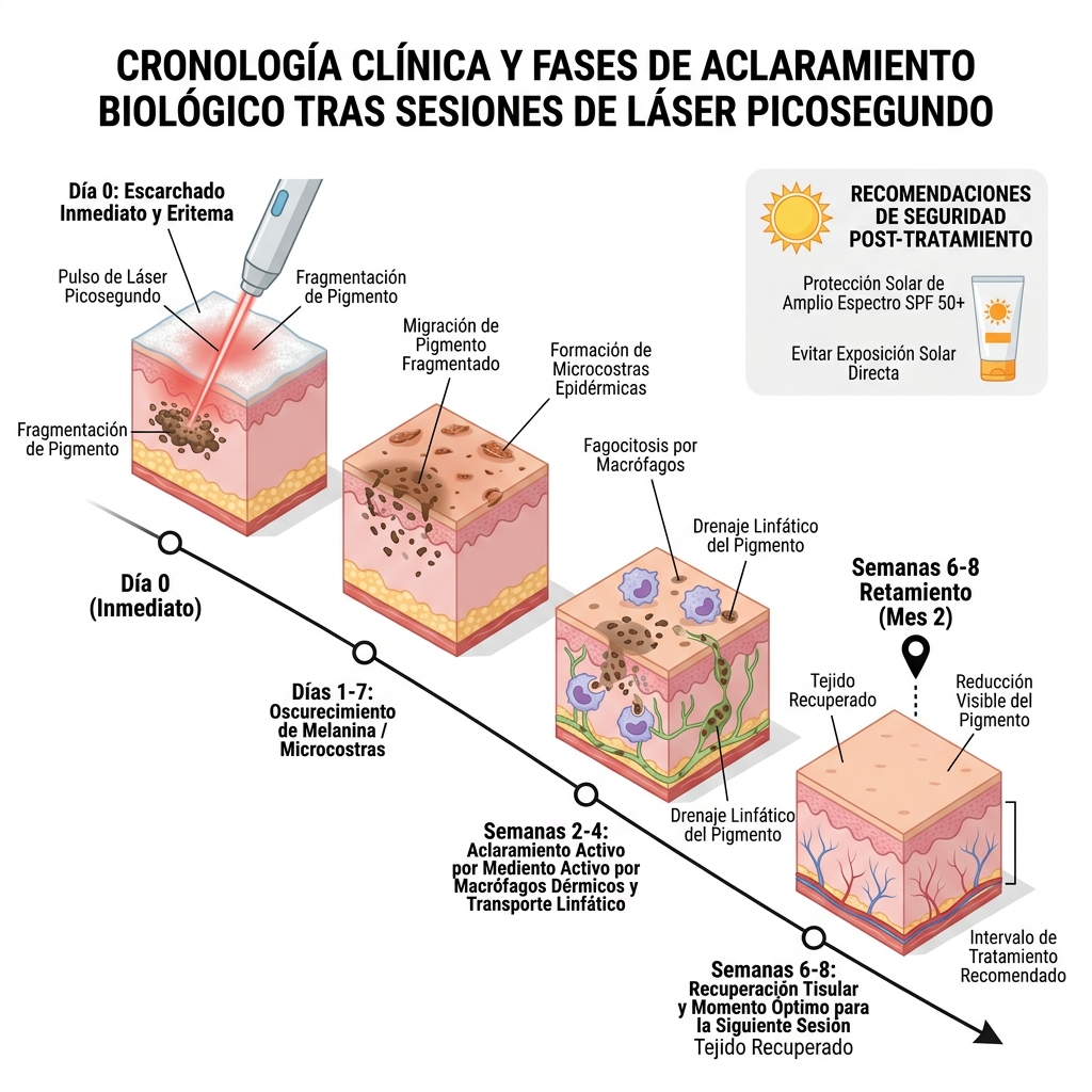Línea de tiempo de cicatrización, aclaramiento macrofágico e intervalos entre sesiones