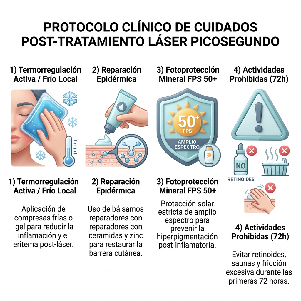 Infografía de cuidados post-tratamiento y bioseguridad del paciente
