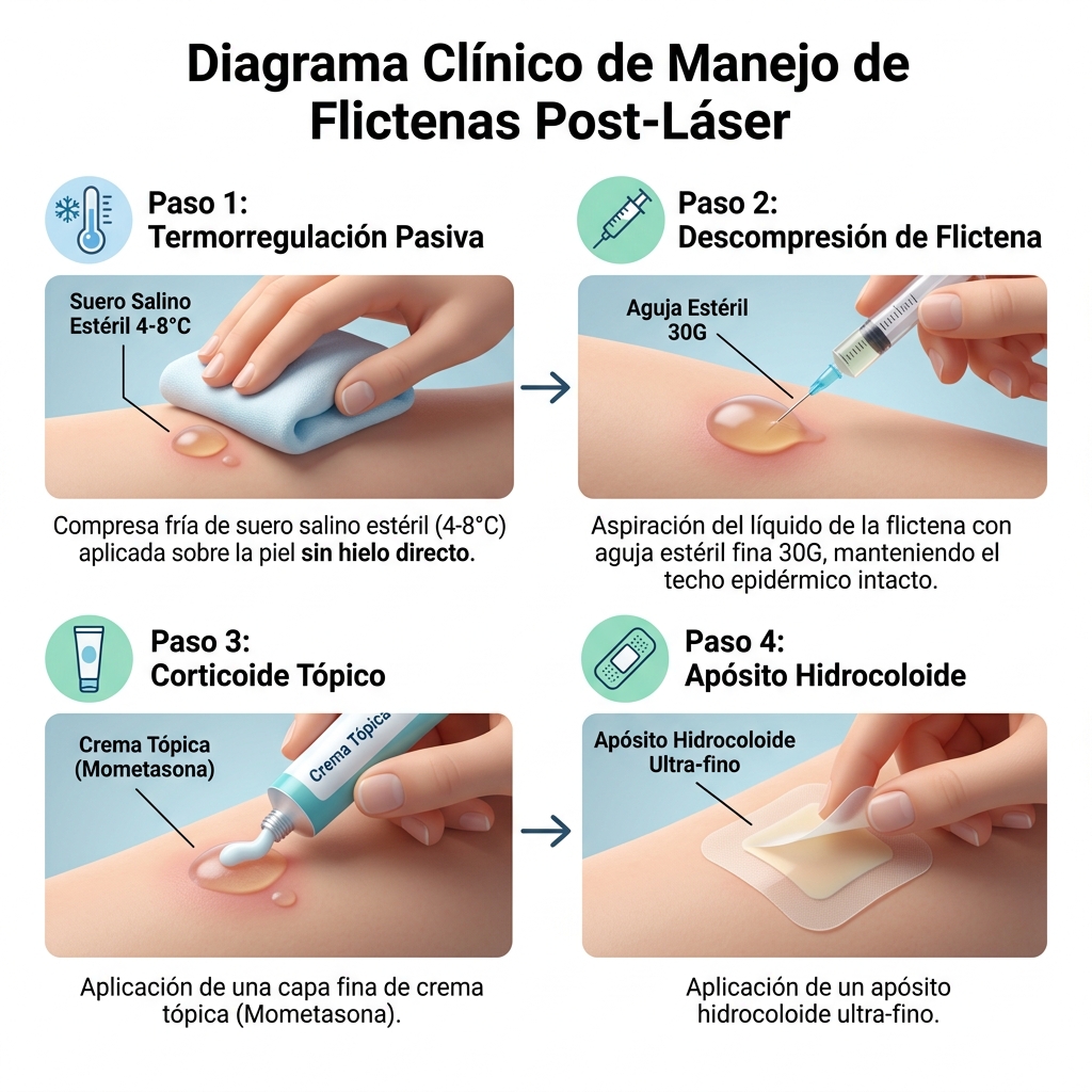 Diagrama secuencial de 4 pasos para el protocolo médico de rescate inmediato post-impacto.