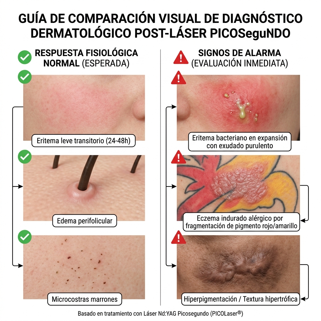 Tabla comparativa visual entre respuesta fisiológica normal y signos clínicos de alarma.