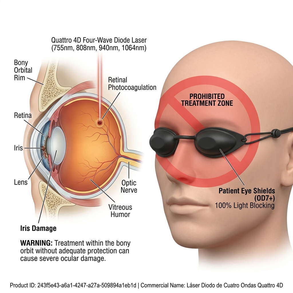 Diagrama de riesgo ocular intraorbitario y colocación de lentes de paciente.
