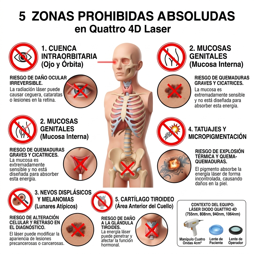 Infografía médica de advertencia con las zonas de exclusión biológica absoluta.
