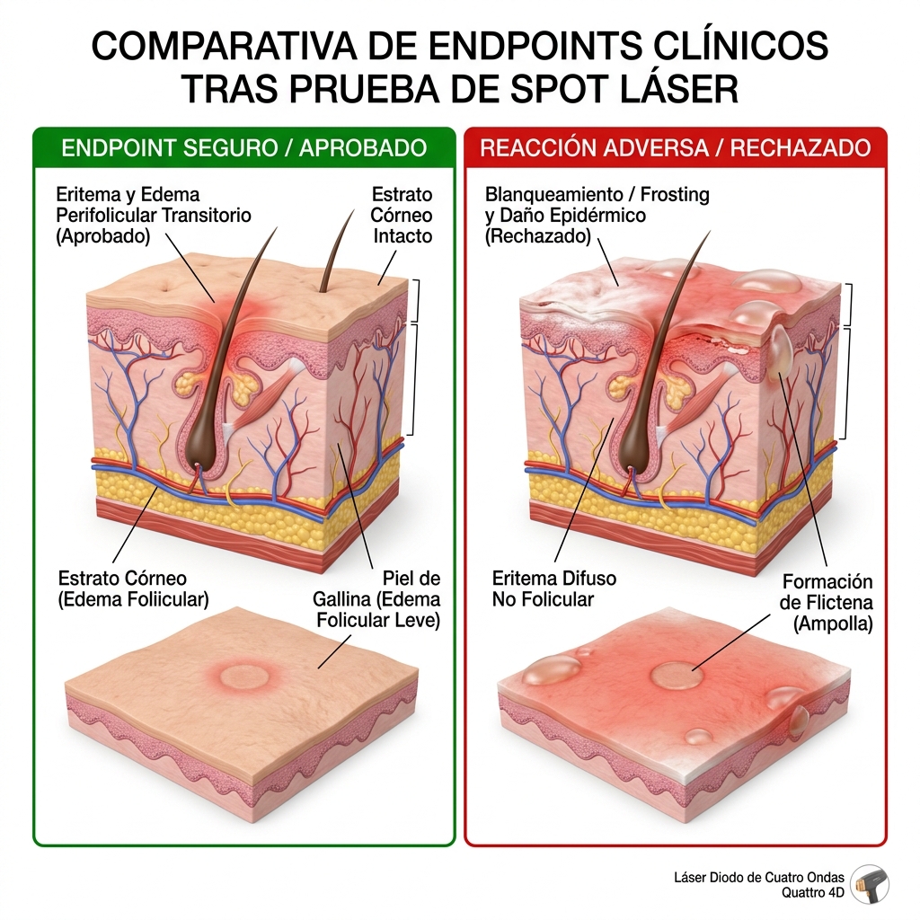 Comparación visual de endpoints clínicos cutáneos aprobados vs rechazados