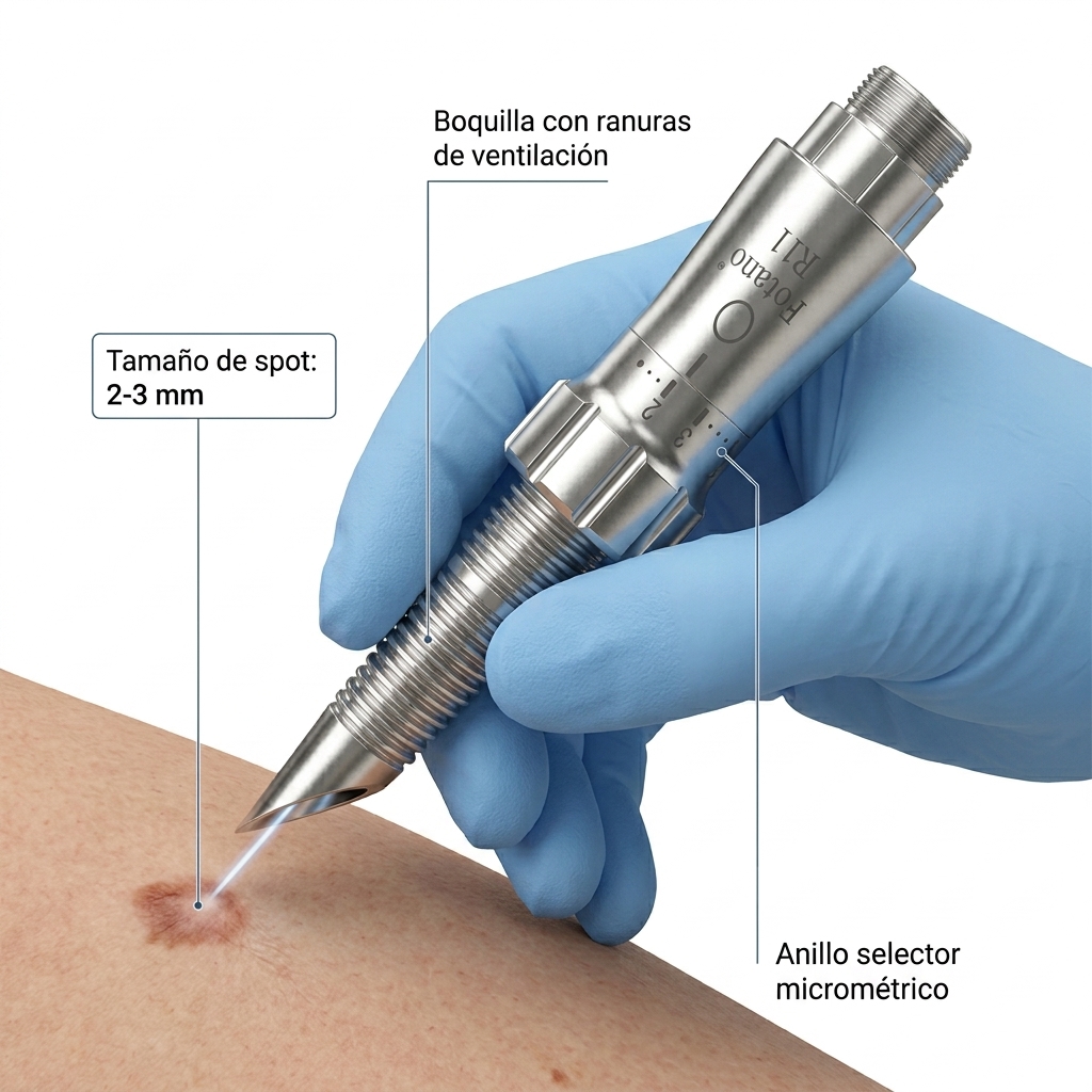 Pieza R11 reorientada en posición activa aplicando un tratamiento de spot focalizado de 2-3 mm.
