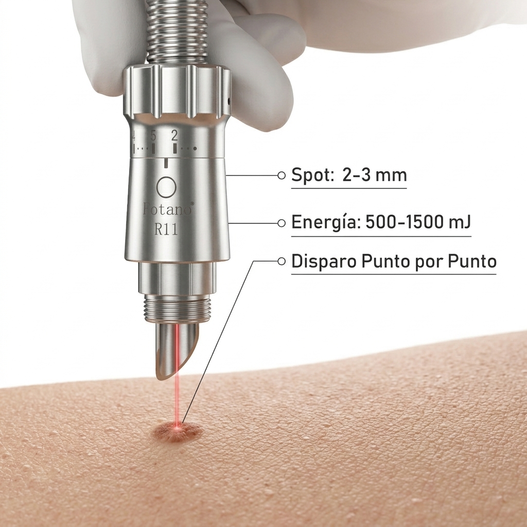 Demostración de aplicación focalizada con la pieza R11 sobre lesión pequeña