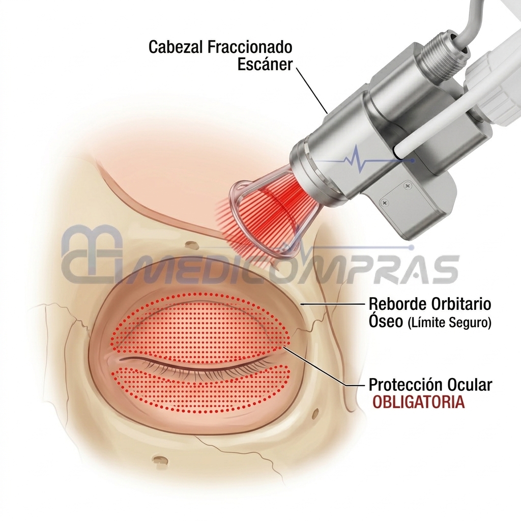 Cartografía periocular y aplicación del cabezal fraccionado fuera del reborde orbitario