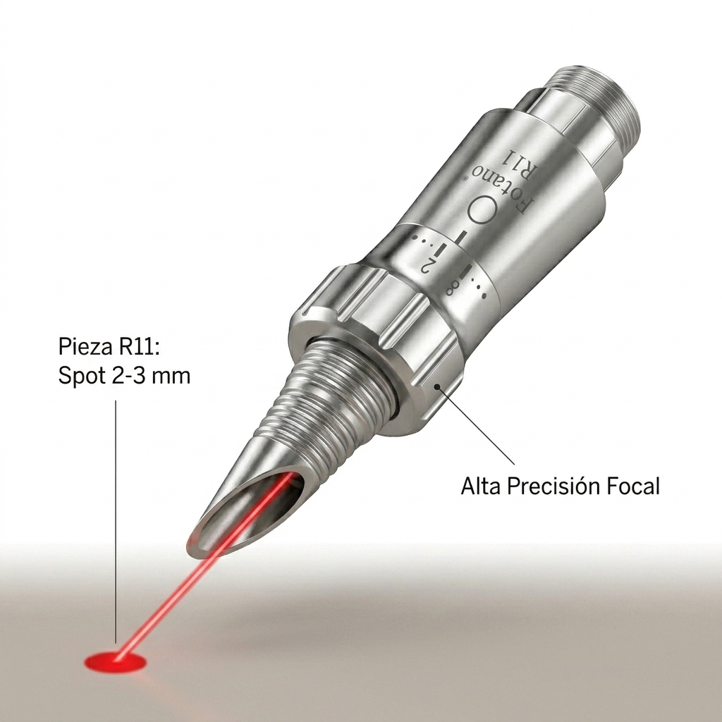 Pieza de mano R11 reorientada activamente proyectando un haz de spot estrecho de 2-3 mm.