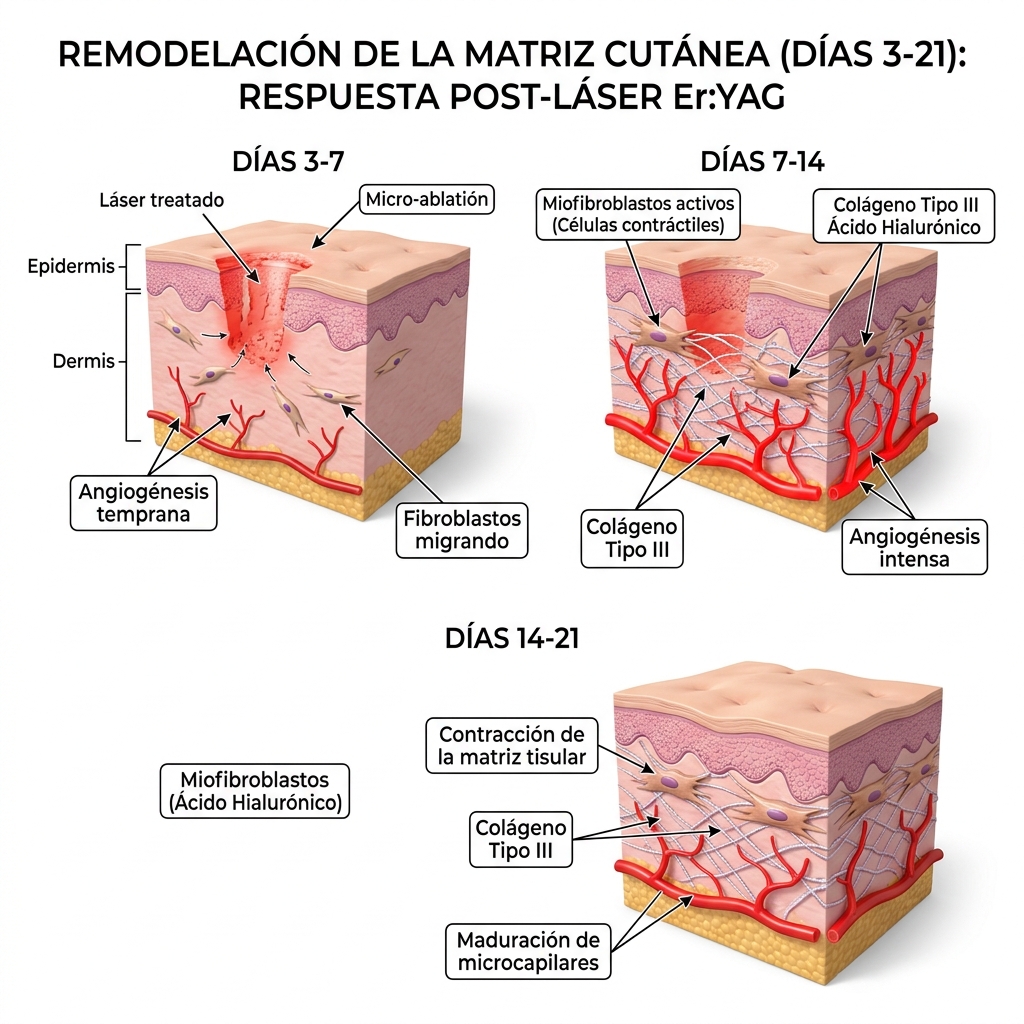 Migración de miofibroblastos y síntesis de colágeno Tipo III y neovascularización