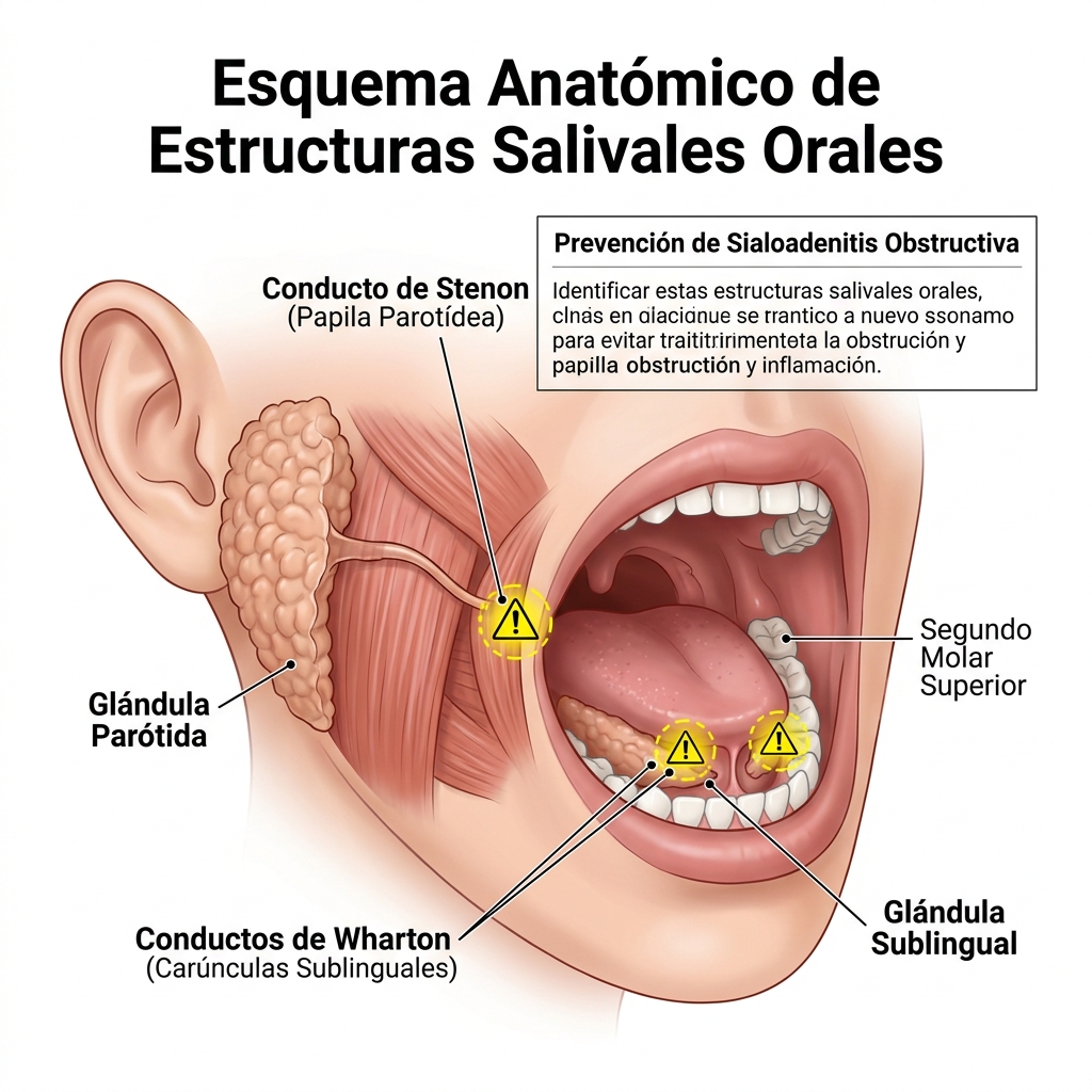 Mapeo anatómico de conductos excretores de Stenon y Wharton y prevención de estenosis