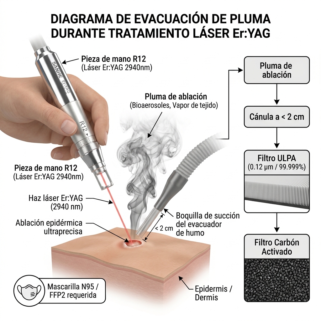 Esquema del protocolo de aspiración de pluma de ablación a distancia inferior a 2 cm.