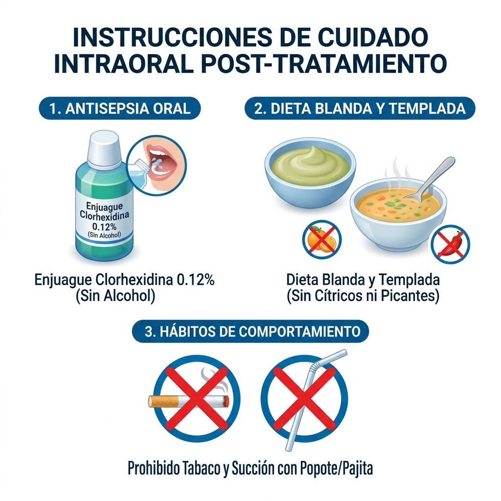 Diagrama del protocolo de cuidados domiciliarios intraorales post-láser