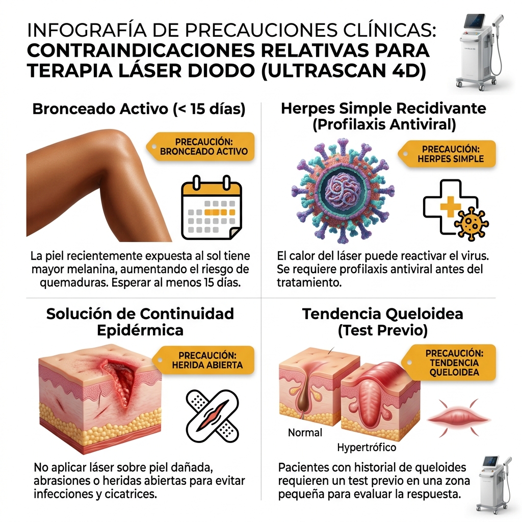 Corte transversal 3D anatómico que muestra el cromóforo competitivo epidérmico por bronceado reciente y reactivación inflamatoria.